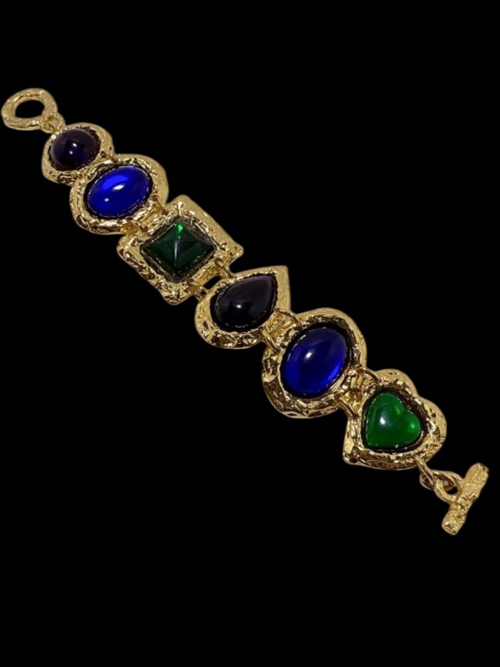 Edouard Rambaud Vintage Gold-Tone Bracelet with Blue and Green Cabochon Stones